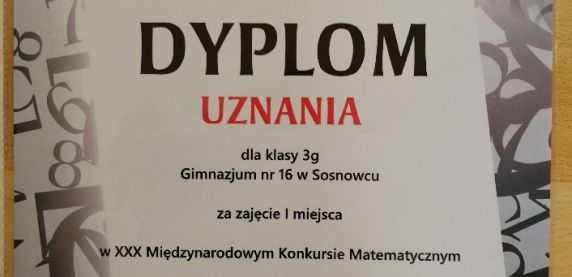 I miejsce w konkursie matematycznym dla uczniów z 16